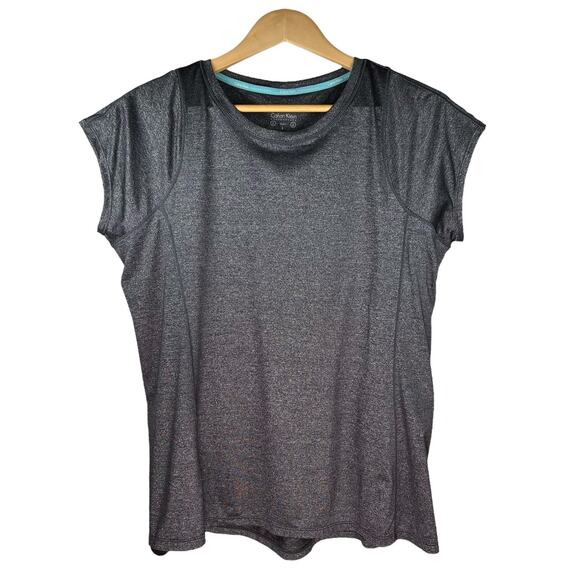 Calvin Klein Performance Metallic Silver Short Sleeve Activewear Top Large - Picture 1 of 6